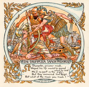 Trumpeter taken Prisoner, ilustração de &39;Baby&39;s Own Esopo&39;, gravada e impressa por Edmund Evans, Londres, publicada em 1920
